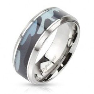 Šperky eshop - Oceľový prsteň s modrým armádnym motívom BB12.17 - Veľkosť: 64 mm