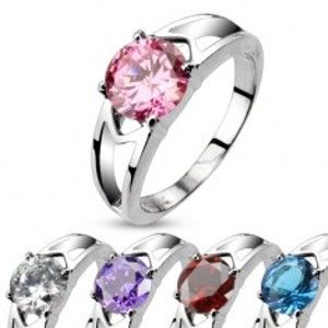 Šperky eshop - Oceľový prsteň s ozdobnými výrezmi a zirkónom K17.1/HH17.14 - Veľkosť: 60 mm, Farba: Ružová