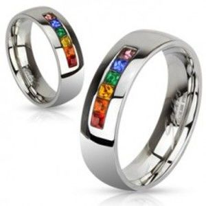 Šperky eshop - Oceľový prsteň s rôznofarebnými zirkónmi C20.7 - Veľkosť: 60 mm