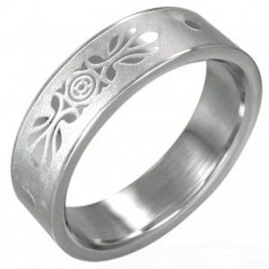 Šperky eshop - Oceľový prsteň so symetrickou ozdobou pieskovaný D4.5 - Veľkosť: 57 mm