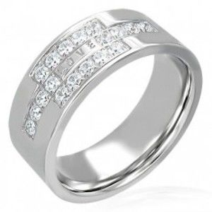 Šperky eshop - Oceľový prsteň so zirkónmi a nápisom LOVE D10.18 - Veľkosť: 54 mm