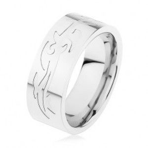 Šperky eshop - Oceľový prsteň, strieborná farba, gravírovaný tribal vzor HH4.16 - Veľkosť: 70 mm