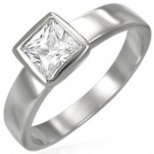 Šperky eshop - Oceľový prsteň striebornej farby, číry štvorcový zirkón v objímke D18.19 - Veľkosť: 60 mm