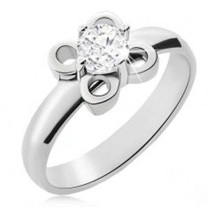 Šperky eshop - Oceľový prsteň striebornej farby, kvietok s čírym zirkónom L14.08 - Veľkosť: 52 mm
