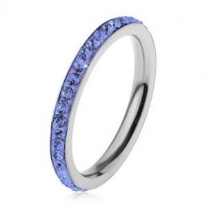 Šperky eshop - Oceľový prsteň striebornej farby, ligotavé tmavomodré zirkóniky H1.18 - Veľkosť: 57 mm
