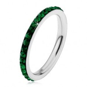 Šperky eshop - Oceľový prsteň striebornej farby, ligotavé tmavozelené zirkóniky H2.17 - Veľkosť: 52 mm