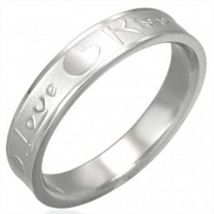 Šperky eshop - Oceľový prsteň striebornej farby, matný stred a lesklé okraje, Love & Kiss D9.12 - Veľkosť: 53 mm