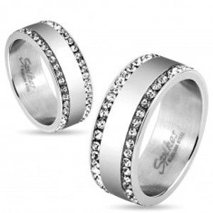 Šperky eshop - Oceľový prsteň striebornej farby, okraje vykladané čírymi zirkónikmi, 8 mm HH14.15 - Veľkosť: 64 mm
