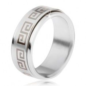 Šperky eshop - Oceľový prsteň, točiaca sa matná obruč, grécky kľúč sivej farby BB17.18 - Veľkosť: 57 mm