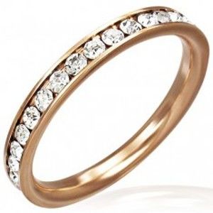 Šperky eshop - Oceľový prsteň v zlatej farbe - číre zirkóny po obvode F7.14 - Veľkosť: 54 mm