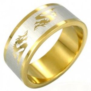 Šperky eshop - Oceľový prsteň v zlatej farbe čínsky drak B1.7 - Veľkosť: 56 mm