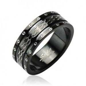 Šperky eshop - Oceľový prsteň vlnky - krúžky po obvode J2.3 - Veľkosť: 59 mm