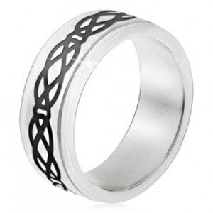 Šperky eshop - Oceľový prsteň, vyvýšený pás, motív sĺz a kosoštvorcov, hrubé línie BB15.03 - Veľkosť: 62 mm