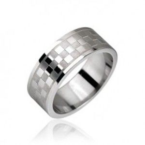 Šperky eshop - Oceľový prsteň, vzor šachovnica J4.6/J5.6 - Veľkosť: 54 mm