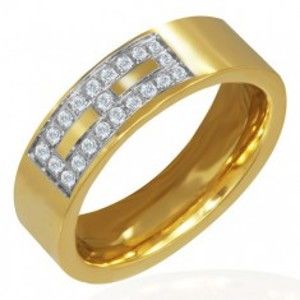 Šperky eshop - Oceľový prsteň zlatej farby - zirkónový vzor F7.19 - Veľkosť: 59 mm