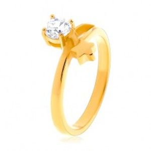 Šperky eshop - Oceľový prsteň zlatej farby, hviezda a okrúhly číry zirkón K07.08 - Veľkosť: 57 mm