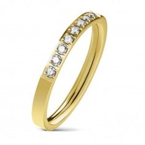 Oceľový prsteň zlatej farby, línia čírych zirkónov, lesklý povrch, 2,5 mm - Veľkosť: 52 mm
