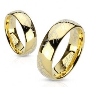 Oceľový prsteň zlatej farby, písmo z Lord of the Rings - Veľkosť: 62 mm