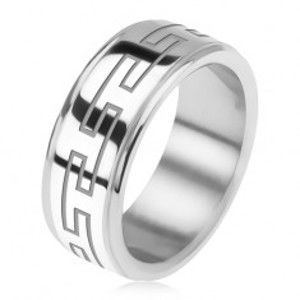 Šperky eshop - Oceľový prsteň, zrkadlovo lesklý, znížené okraje, grécky kľúč BB9.8 - Veľkosť: 64 mm