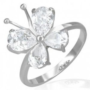 Šperky eshop - Oceľový snubný prsteň - zirkónový motýlik s tykadlami F6.12 - Veľkosť: 53 mm