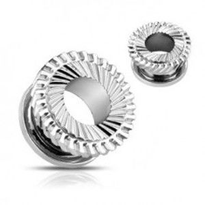 Šperky eshop - Oceľový tunel do ucha - dvojité ozubené koliesko F14.11 - Hrúbka: 10 mm