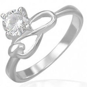 Šperky eshop - Oceľový zásnubný prsteň - číry zirkón a symbol nekonečna F8.7 - Veľkosť: 49 mm
