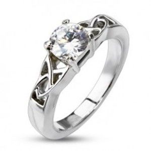 Šperky eshop - Oceľový zásnubný prsteň - uzlíky okolo okrúhleho zirkónu K15.15 - Veľkosť: 54 mm