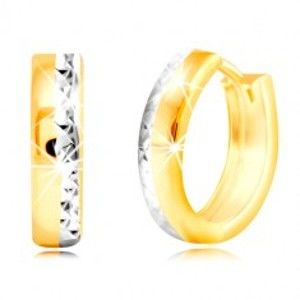 Šperky eshop - Okrúhle náušnice v 14K zlate - brúsená hrana s vrstvou bieleho zlata GG219.25