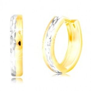 Šperky eshop - Okrúhle náušnice v 14K zlate - vybrúsená línia z bieleho zlata, zrniečka GG219.05
