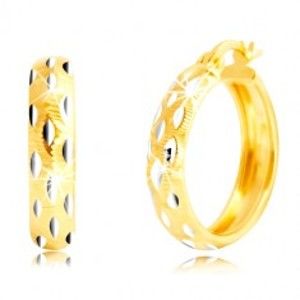 Šperky eshop - Okrúhle náušnice v 14K zlate - zrniečka z bieleho zlata, drobné zárezy GG219.01