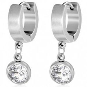 Šperky eshop - Okrúhle náušnice z ocele - brúsený číry kamienok v kruhovej objímke S40.11