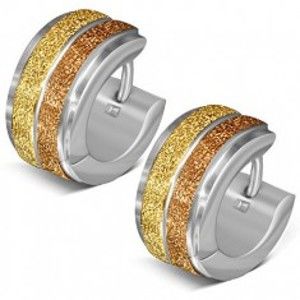 Šperky eshop - Okrúhle náušnice z ocele, dva pieskované pásy zlatej farby S25.16