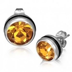 Šperky eshop - Okrúhle náušnice z ocele, zlatožltý zirkón S29.20