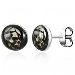 Šperky eshop - Okrúhle oceľové náušnice - strašidelná lebka, puzetové zapínanie X13.16