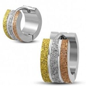 Šperky eshop - Okrúhle oceľové náušnice - trojfarebné pieskované krúžky S16.27