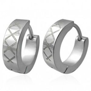 Šperky eshop - Okrúhle oceľové náušnice s kosoštvorcovým vzorom R3.6