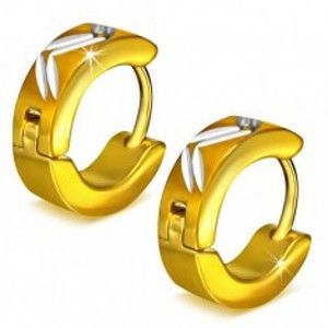 Šperky eshop - Okrúhle oceľové náušnice zlatej farby, diagonálne zárezy X6.14