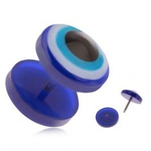 Šperky eshop - Okrúhly akrylový fake plug do ucha, modré oko N9.29