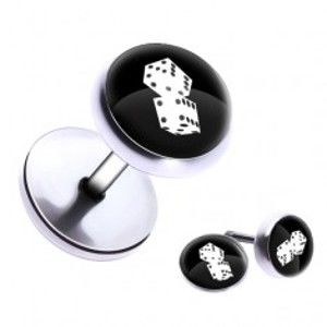 Šperky eshop - Okrúhly fake plug do ucha z ocele - hracie kocky, glazúra PC35.28