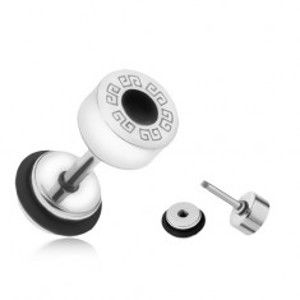 Šperky eshop - Okrúhly falošný plug do ucha z ocele, grécky kľúč, čierny kruh, 6 mm PC01.11