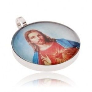 Šperky eshop - Okrúhly oceľový medailón, Ježiš v červeno-modrom rúchu S46.12