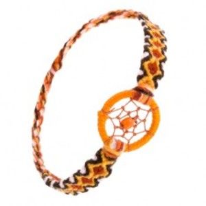 Šperky eshop - Oranžový náramok z vlny, kosoštvorcový vzor, krúžok s guličkou SP50.23