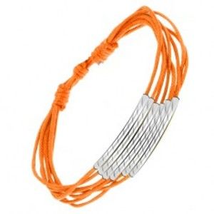 Šperky eshop - Oranžový šnúrkový náramok, lesklé rúrky so šikmými zárezmi S10.11