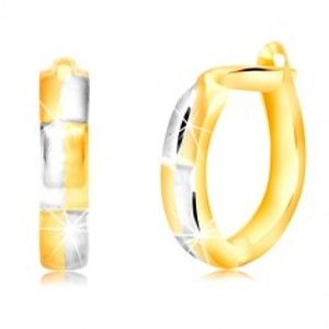 Šperky eshop - Oválne náušnice v 14K zlate s obdĺžnikovým motívom v dvojfarebnom prevedení GG218.21