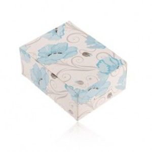 Šperky eshop - Papierová krabička na prsteň a náušnice alebo retiazku, modré kvety maku Y60.4