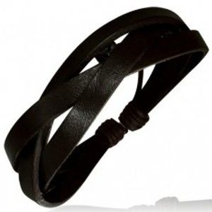 Šperky eshop - Pásikový kožený náramok so šnúrkami, čierny X45.14