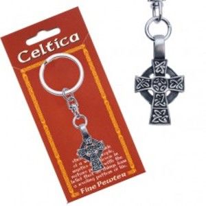 Šperky eshop - Patinovaná kľúčenka - keltský kríž s kruhom a ornamentmi AA48.13