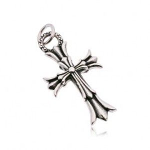 Šperky eshop - Patinovaný prívesok z chirurgickej ocele, ozdobne vyrezávaný ľaliový kríž AA44.31