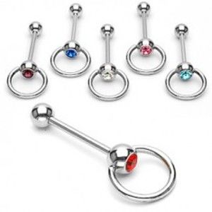 Šperky eshop - Piercing - činka z ocele, krúžok zirkón I18.1 - Rozmer: 1,6 mm x 16 mm, Farba zirkónu: Červená - R
