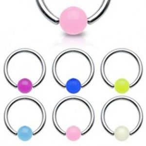Šperky eshop - Piercing - krúžok, žiariaca gulička N28.31 - Rozmer: 1,6 mm x 14 mm x 5 mm, Farba piercing: Ružová